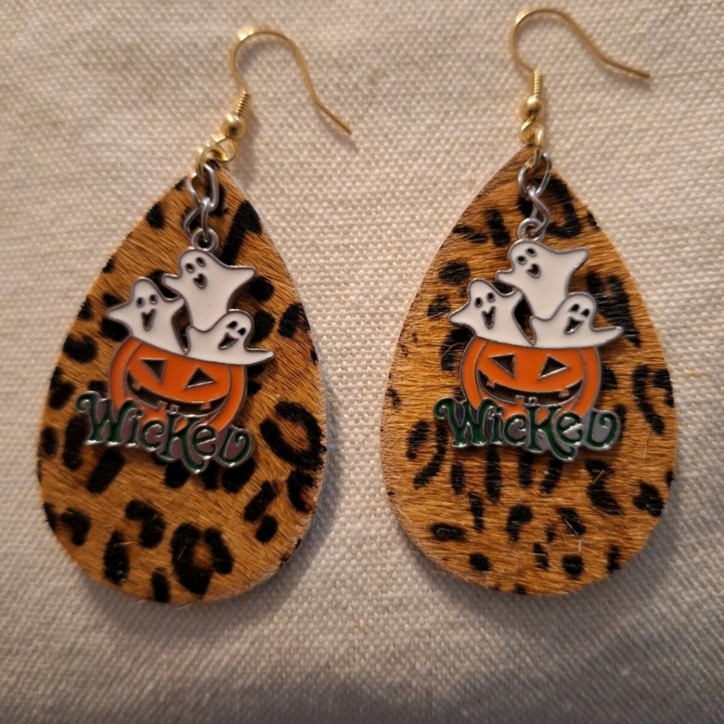 Wicked Ghost Lepord Pumpkin Earrings New